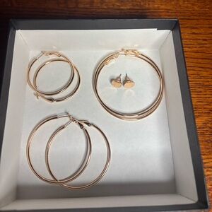 Rose Gold Hoop Earrings & Stud Set | Minimalist Jewelry Bundle